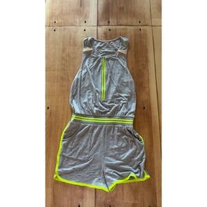 Design History Girls Heather Grey Neon Yellow Zip Front Sleeveless Romper Size L
